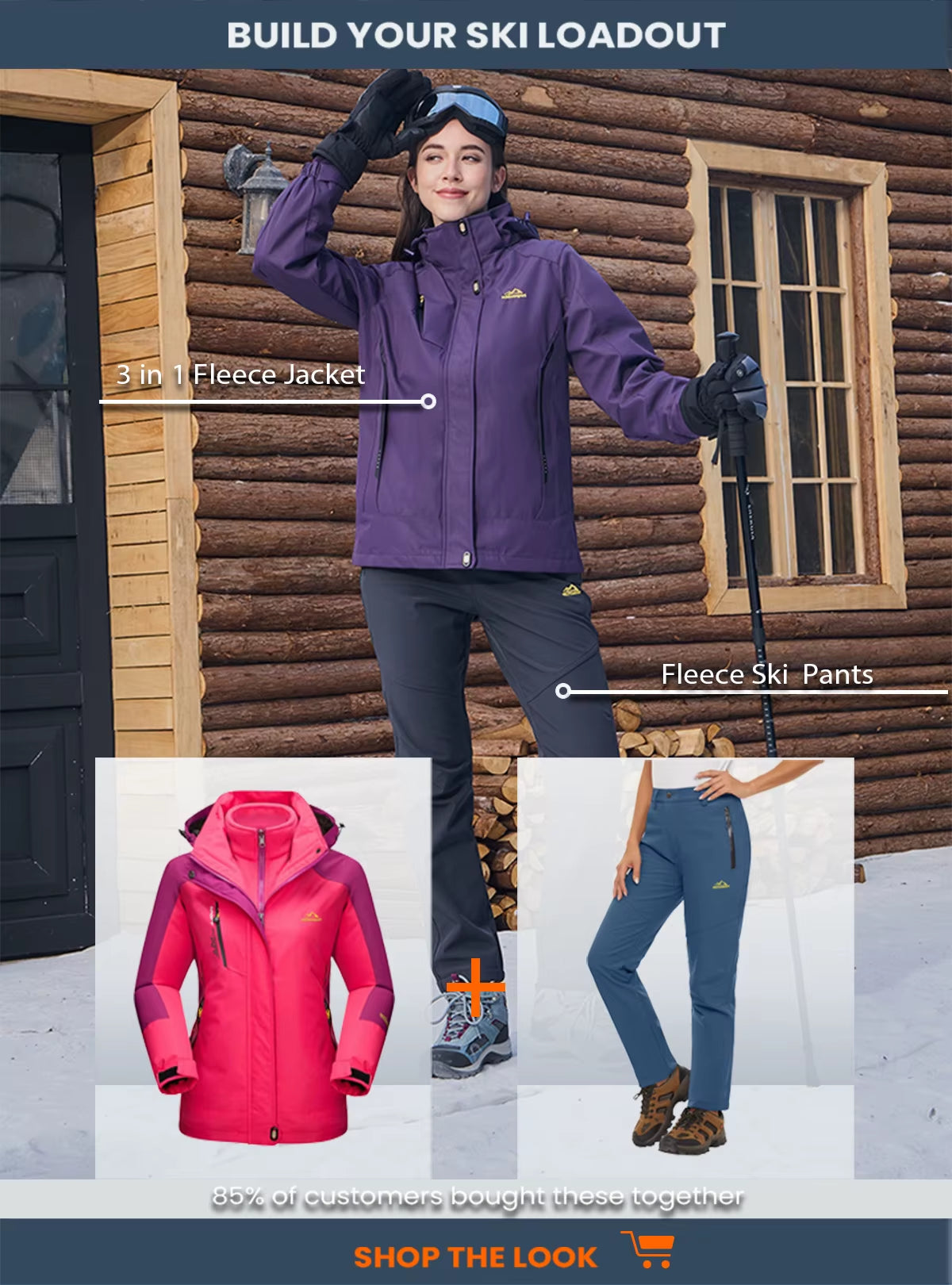 3 in 1 Winter Fleece Jacket Womens Waterproof Ski Snowboard Jackets Work Rain Coat Outdoor Windbreaker Female Parka