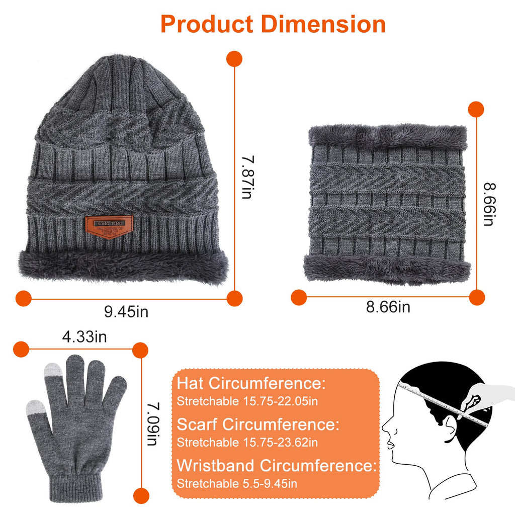 3Pcs Winter Knitted Hat Scarf Gloves Winter Warm Beanie and Touch Screen Gloves Scarf Set Knit Beanie Skull Cap Neck Warmer Mittens for Men Women