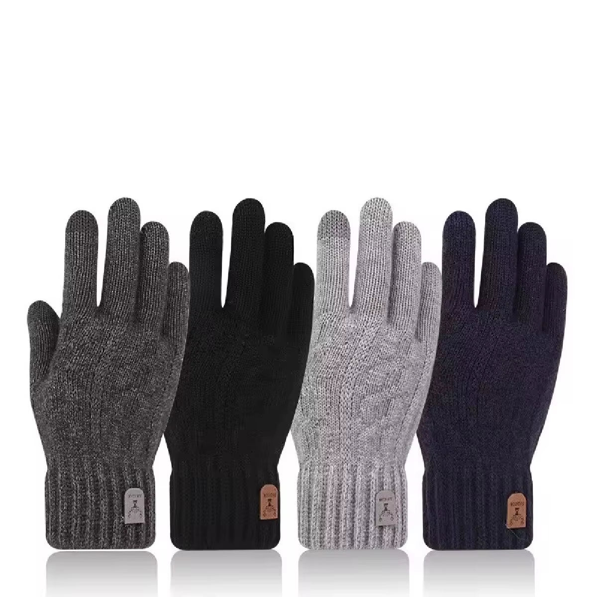 New Men'S Warm Gloves Winter Touch Screen plus Fleece Gloves Cold Warm Wool Knitted Gloves