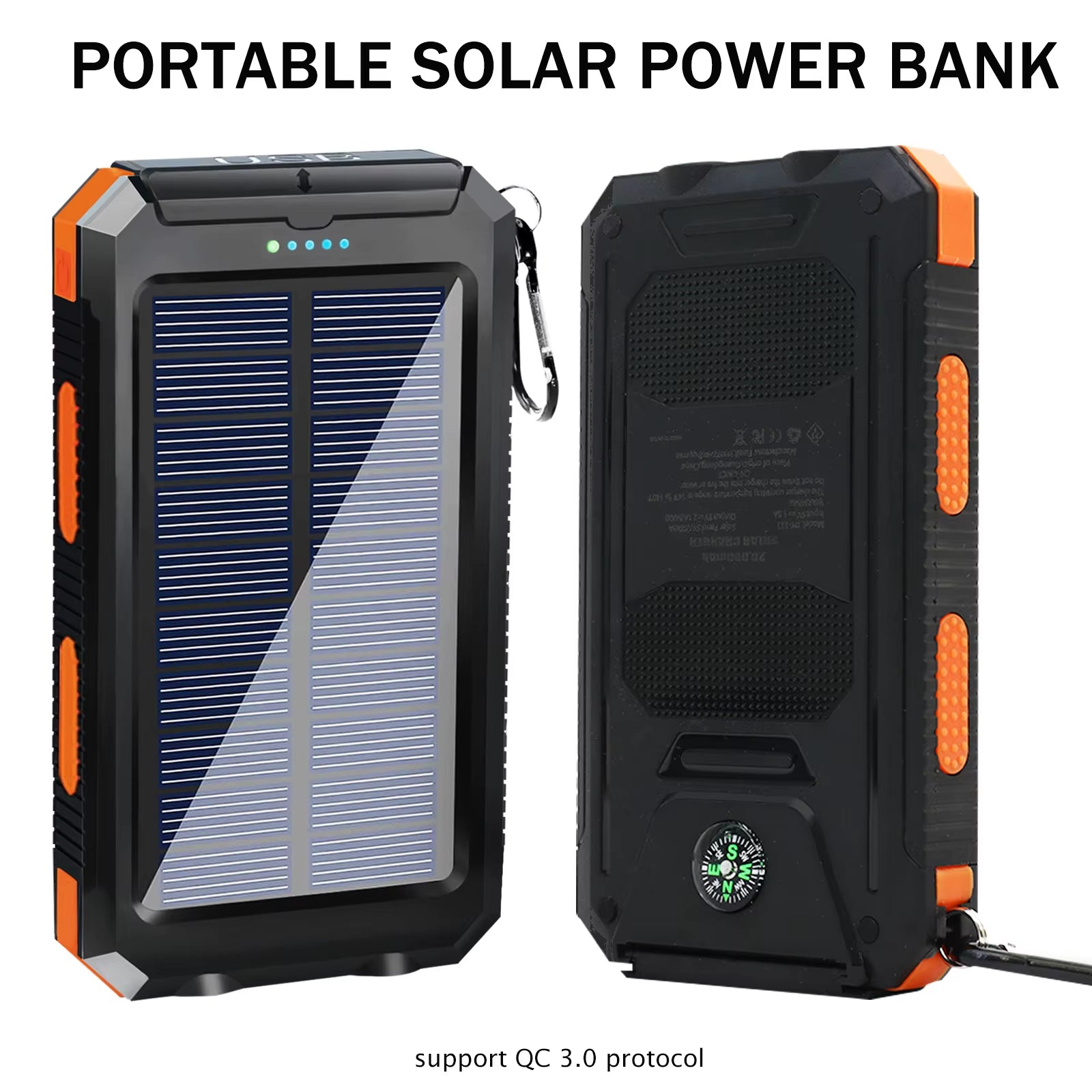 20000Mah Solar Power Bank Large Capacity Portable Outdoor Fast Charging Built-In Li-Polymer Battery LDE Light for Iphone Samsung