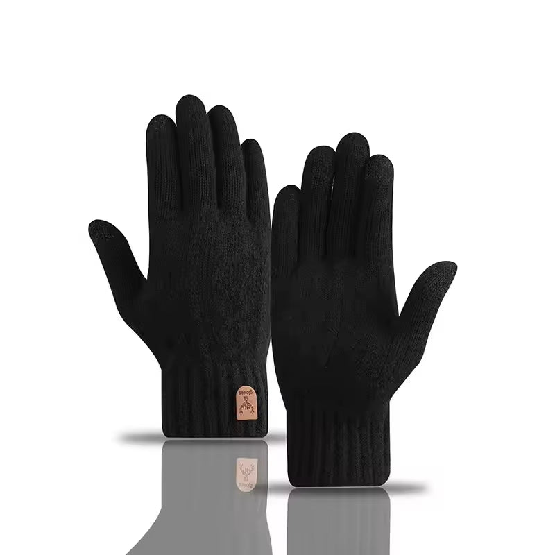 New Men'S Warm Gloves Winter Touch Screen plus Fleece Gloves Cold Warm Wool Knitted Gloves