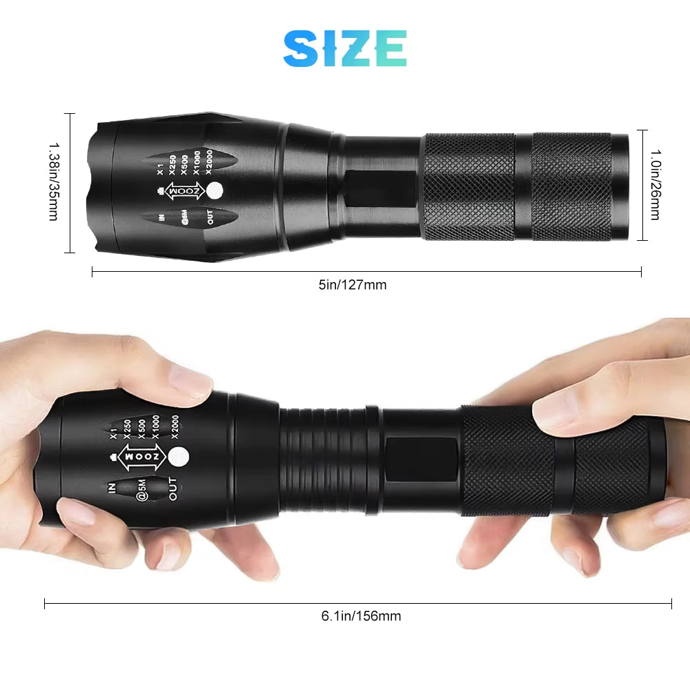 Powerful LED Flashlight Working Night Portable 5Th Gear Zoom IPX65 Werproof Torch for Outdoor Camping Tactical Flash Light