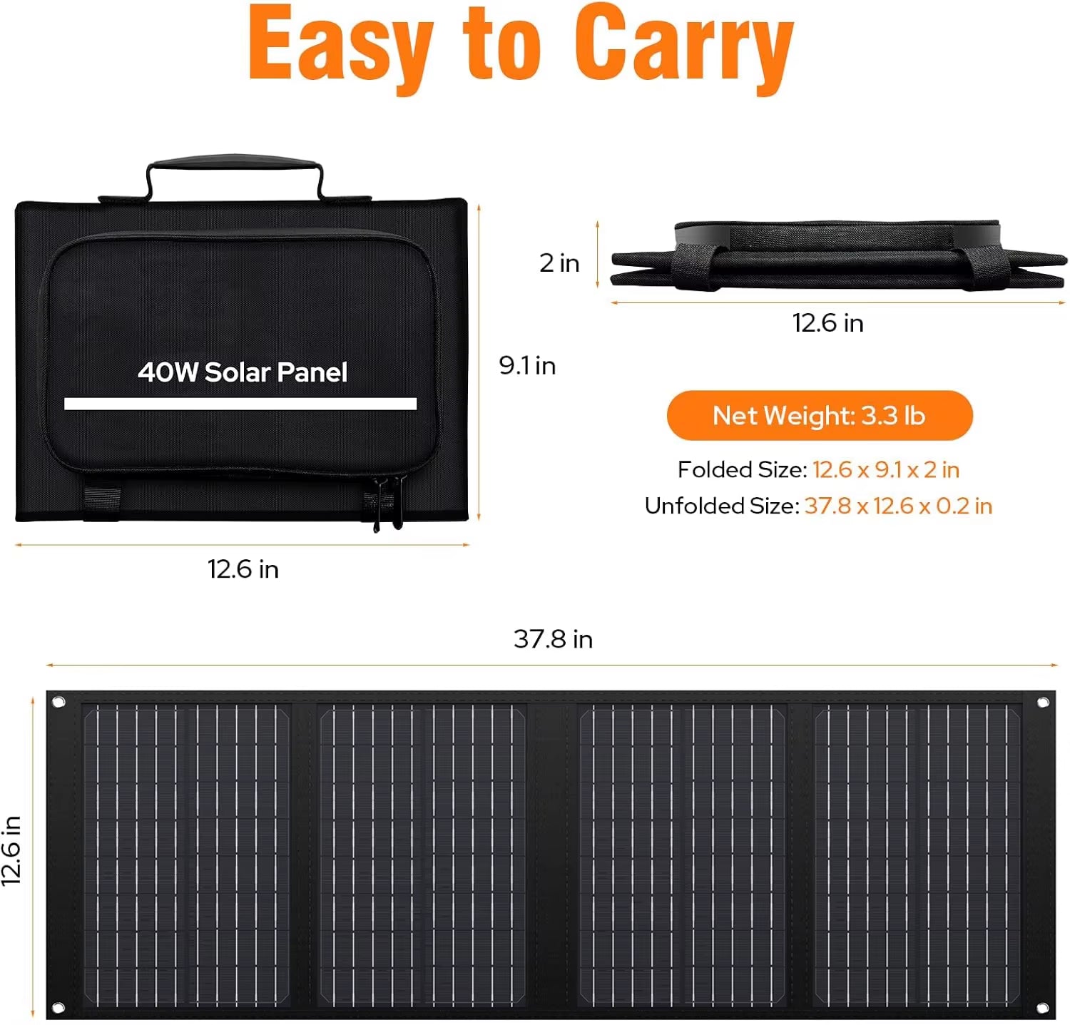 40W Portable Solar Panel Charger with DC USB C Port for Camping Road Trip Hiking Portable Power Station Power Bank Phone Tablet