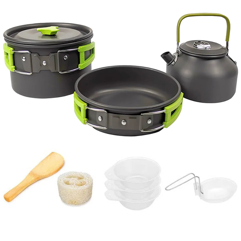 Camping Cooking Set Camping Cookware Travel Tableware Outdoor Picnic Set Teapot for 2-3 Peaple Non-Stick Pots Assorted Sets
