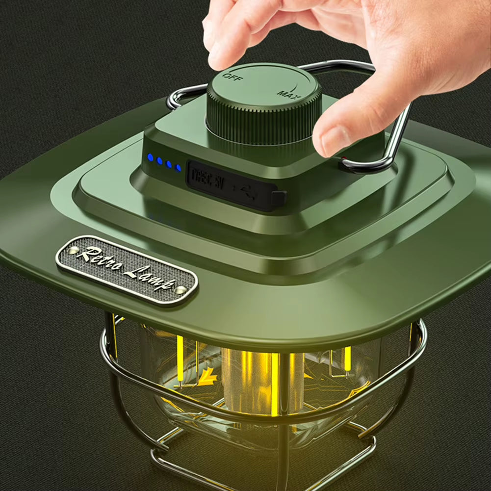 LED Camping Lamp Retro Hanging Tent Lamp Waterproof Dimmable Camping Lights Outdoor 4500Mah Battery Emergency Light Lantern