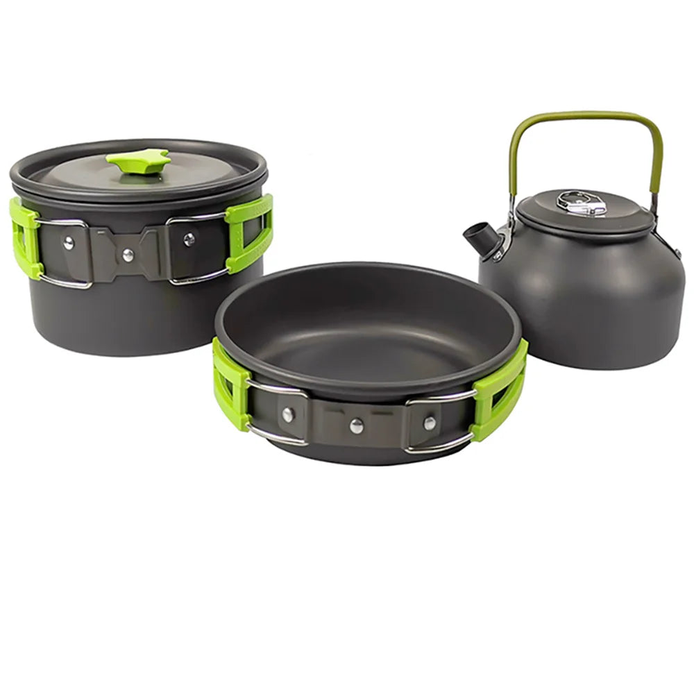Camping Cooking Set Camping Cookware Travel Tableware Outdoor Picnic Set Teapot for 2-3 Peaple Non-Stick Pots Assorted Sets