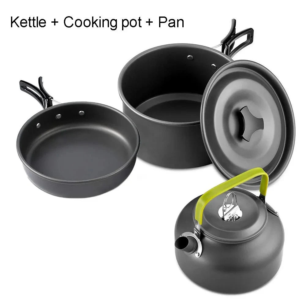 Camping Cooking Set Camping Cookware Travel Tableware Outdoor Picnic Set Teapot for 2-3 Peaple Non-Stick Pots Assorted Sets