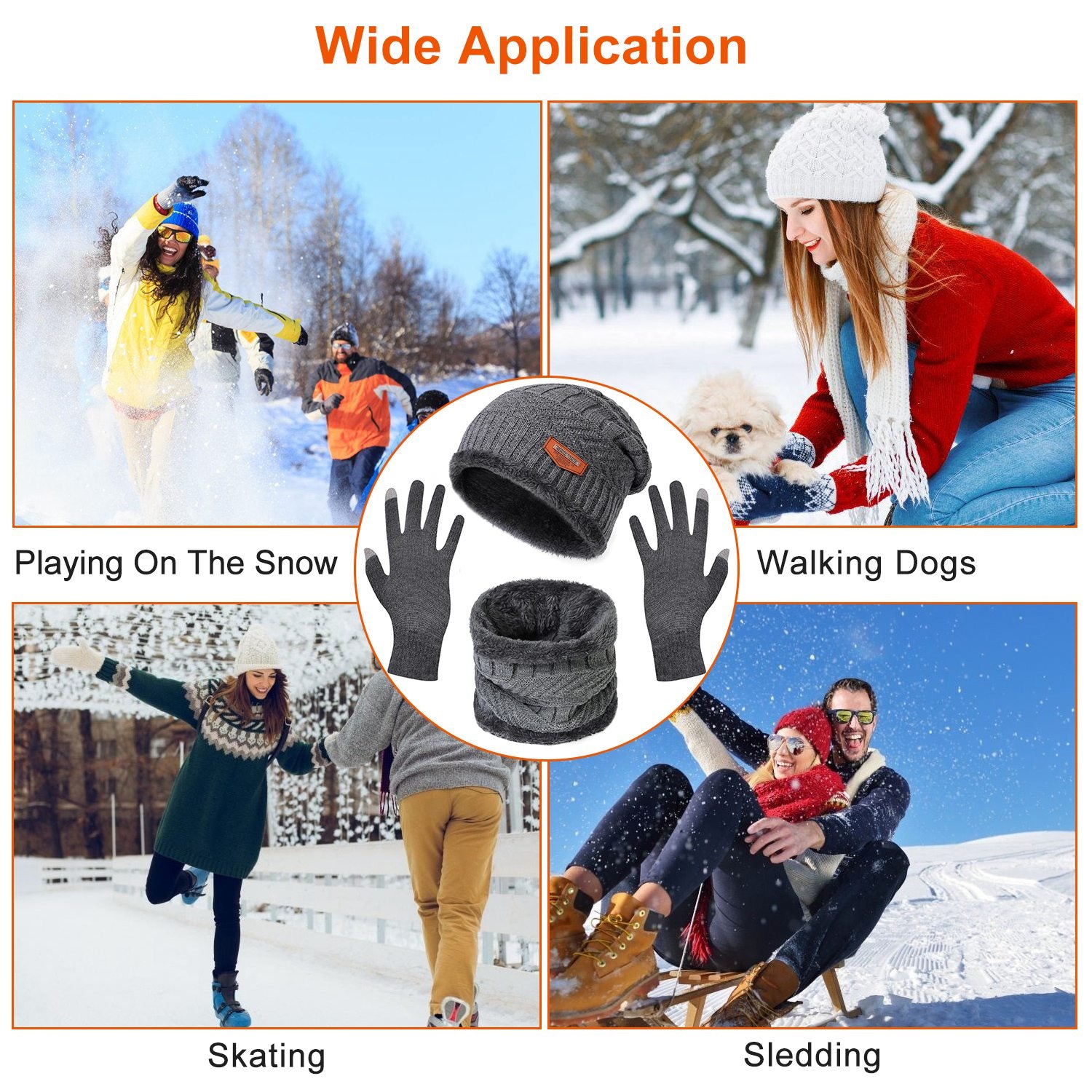 3Pcs Winter Knitted Hat Scarf Gloves Winter Warm Beanie and Touch Screen Gloves Scarf Set Knit Beanie Skull Cap Neck Warmer Mittens for Men Women