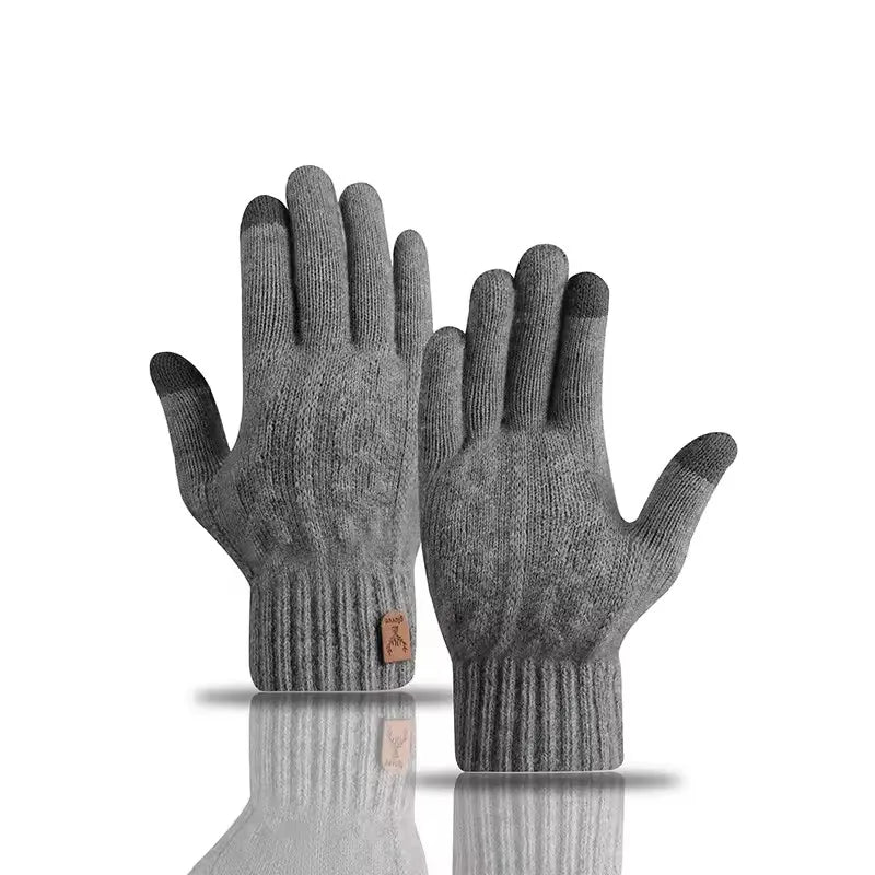 New Men'S Warm Gloves Winter Touch Screen plus Fleece Gloves Cold Warm Wool Knitted Gloves
