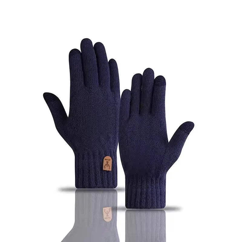 New Men'S Warm Gloves Winter Touch Screen plus Fleece Gloves Cold Warm Wool Knitted Gloves