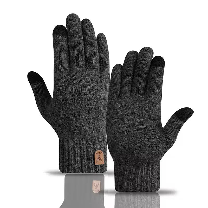 New Men'S Warm Gloves Winter Touch Screen plus Fleece Gloves Cold Warm Wool Knitted Gloves