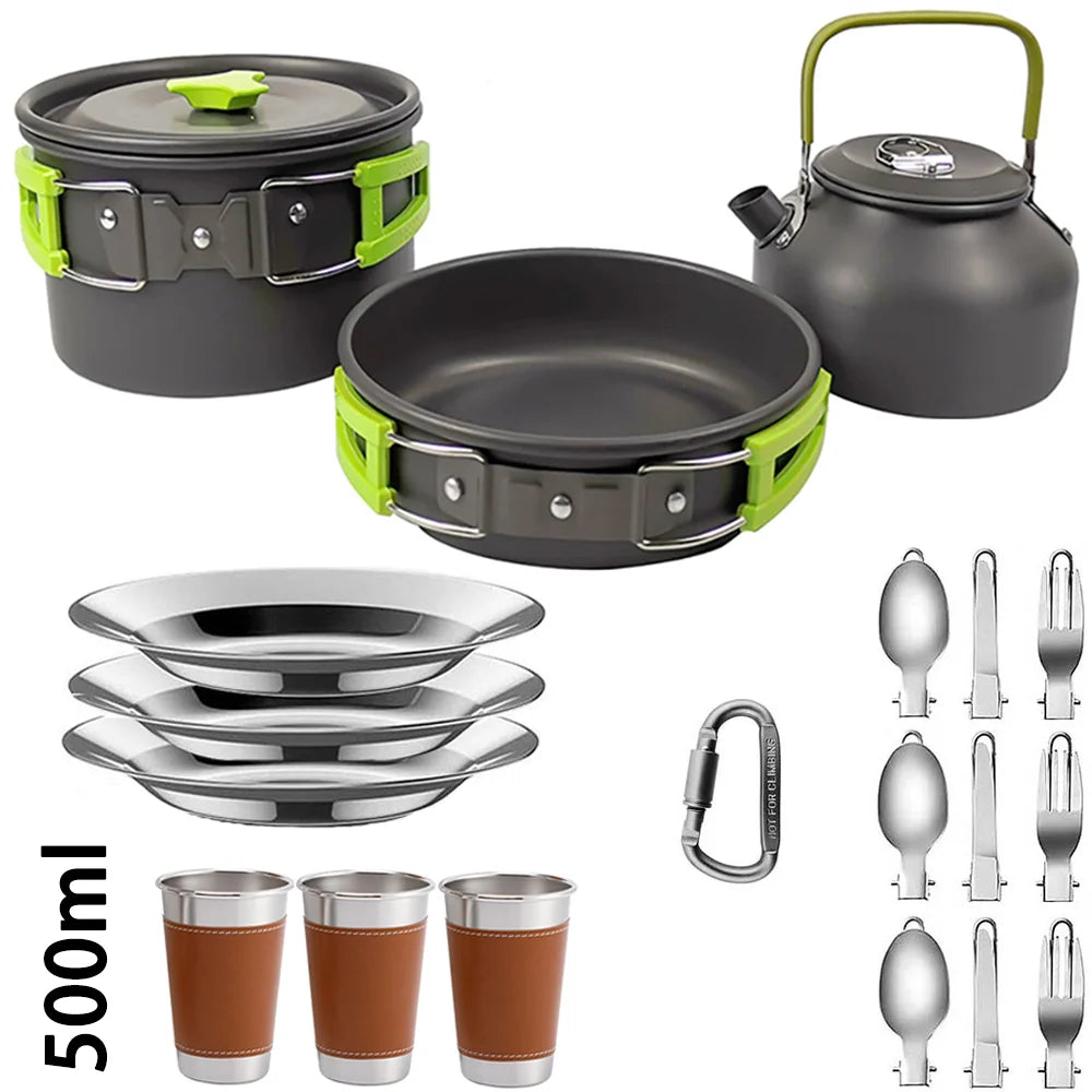 Camping Cooking Set Camping Cookware Travel Tableware Outdoor Picnic Set Teapot for 2-3 Peaple Non-Stick Pots Assorted Sets