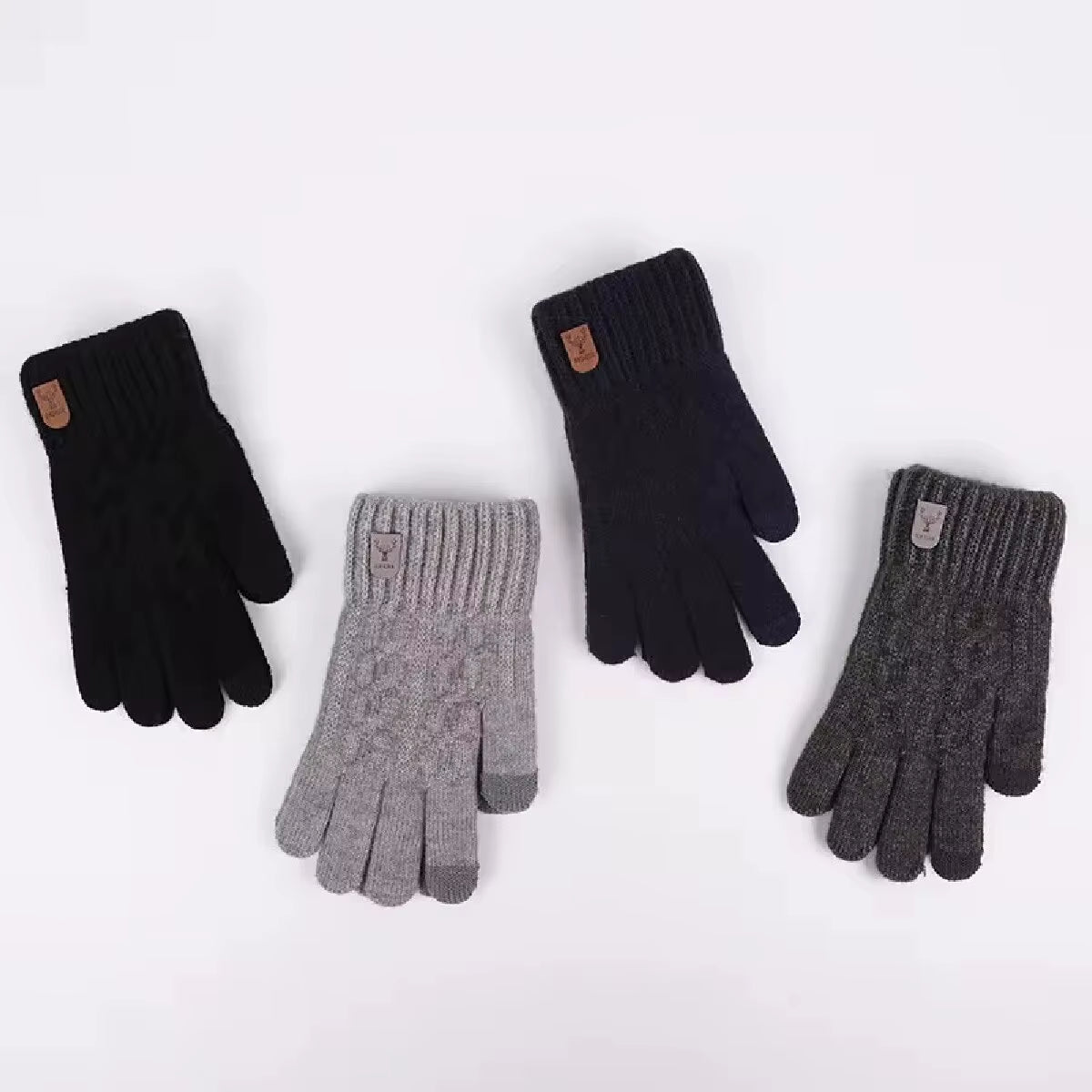New Men'S Warm Gloves Winter Touch Screen plus Fleece Gloves Cold Warm Wool Knitted Gloves