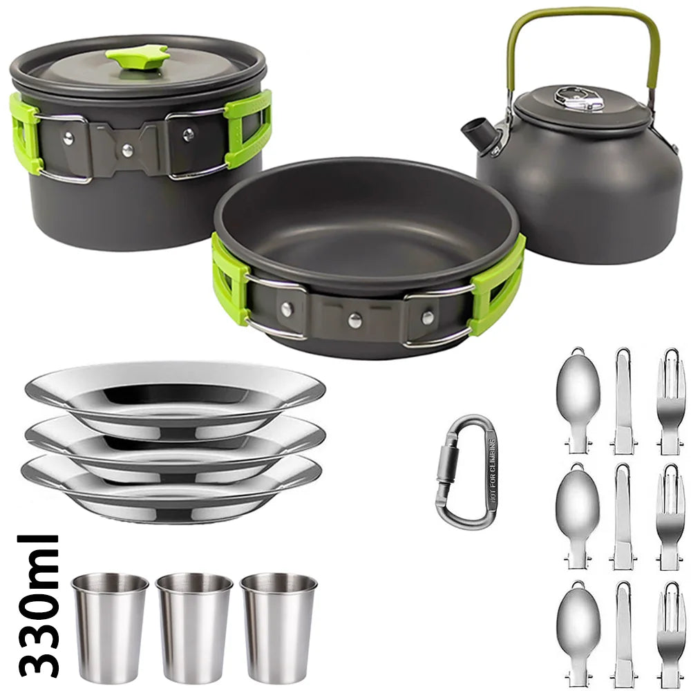 Camping Cooking Set Camping Cookware Travel Tableware Outdoor Picnic Set Teapot for 2-3 Peaple Non-Stick Pots Assorted Sets