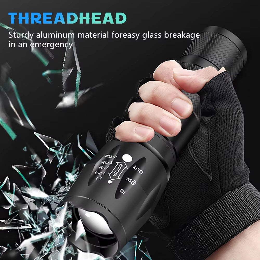 Powerful LED Flashlight Working Night Portable 5Th Gear Zoom IPX65 Werproof Torch for Outdoor Camping Tactical Flash Light