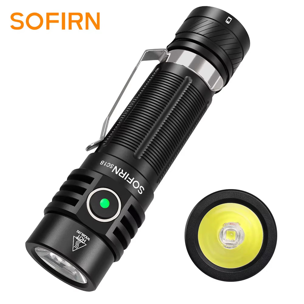 SC18 1800Lm EDC Flashlight USB C Rechargeable SST40 LED 18650 Torch TIR Optics Lens Lantern with Power Indicator