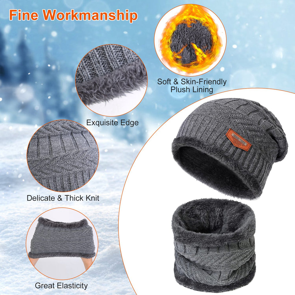 3Pcs Winter Knitted Hat Scarf Gloves Winter Warm Beanie and Touch Screen Gloves Scarf Set Knit Beanie Skull Cap Neck Warmer Mittens for Men Women